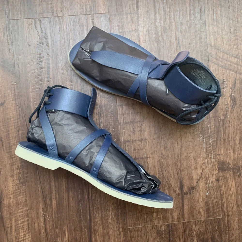 NEW Free People Vacation Day Leather Wrap Sandal Denim Blue Size 8.5 - Picture 4 of 11
